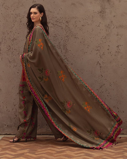 3-PC Stitched Printed Winter Grip Soft & Silk Brown